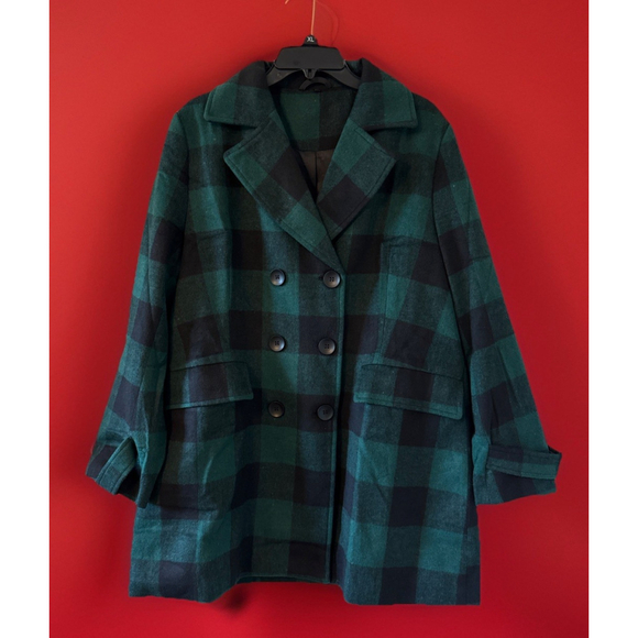 no brand Jackets & Blazers - NWOT Green And Black Plaid Women’s Coat XL, Holiday , Warm, Pea Coat, Winter